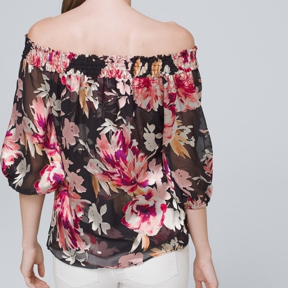 NWOT WHBM Floral Silk Burnout Off Shoulder Top-XXS - Picture 4 of 9
